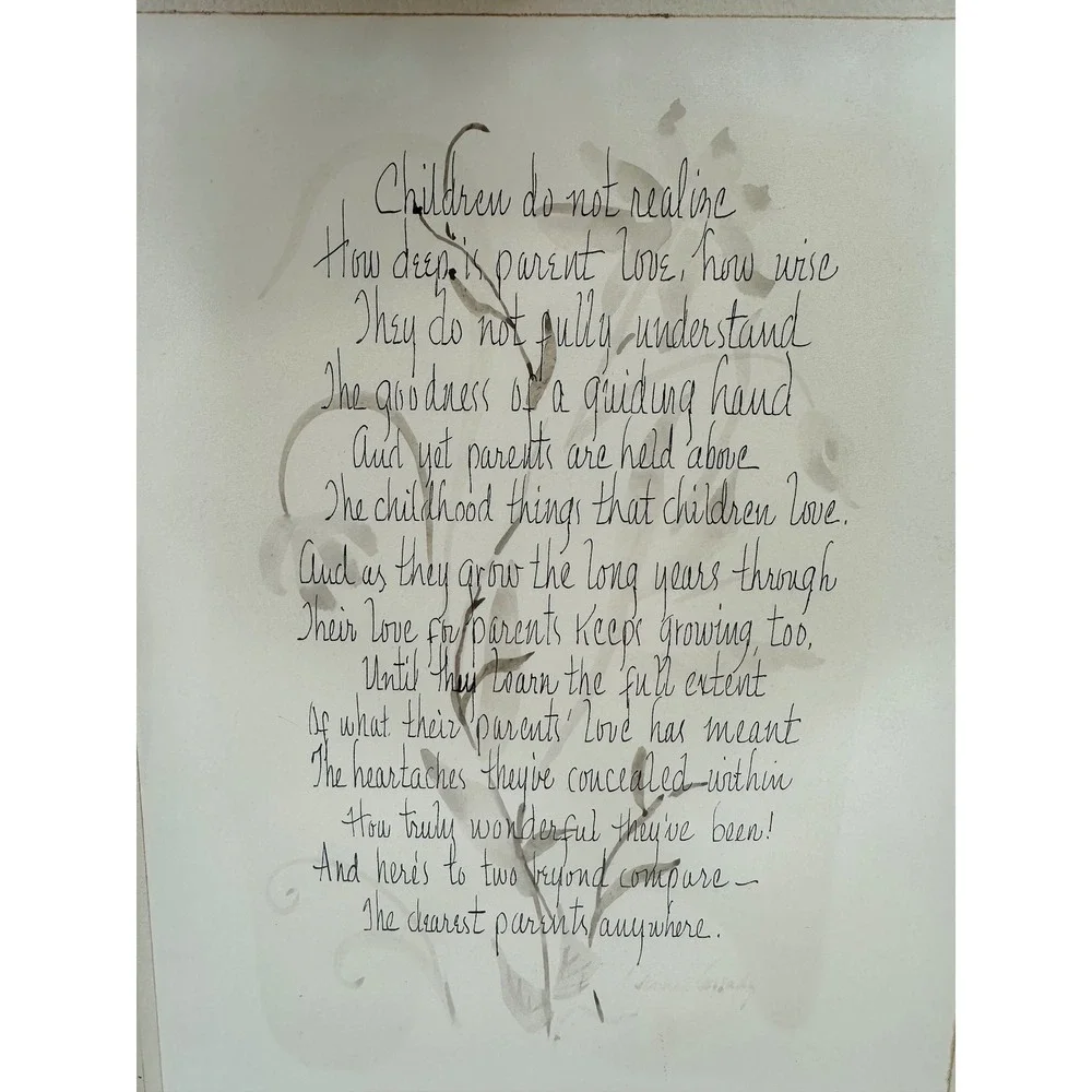 Framed Calligraphy Poem Wall Art Parents Gift Vintage Wood Gold Frame Brown S